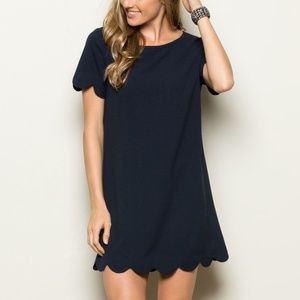 Navy Scalloped Shift Dress
